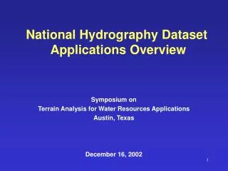 National Hydrography Dataset Applications Overview