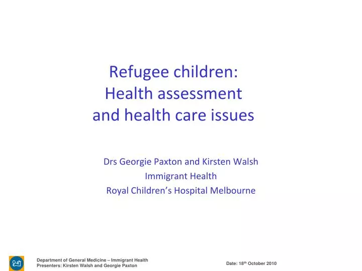 refugee children health assessment and health care issues