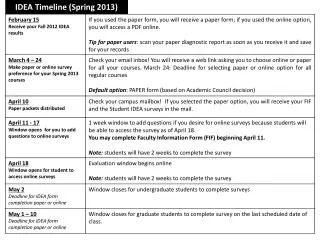 IDEA Timeline (Spring 2013)