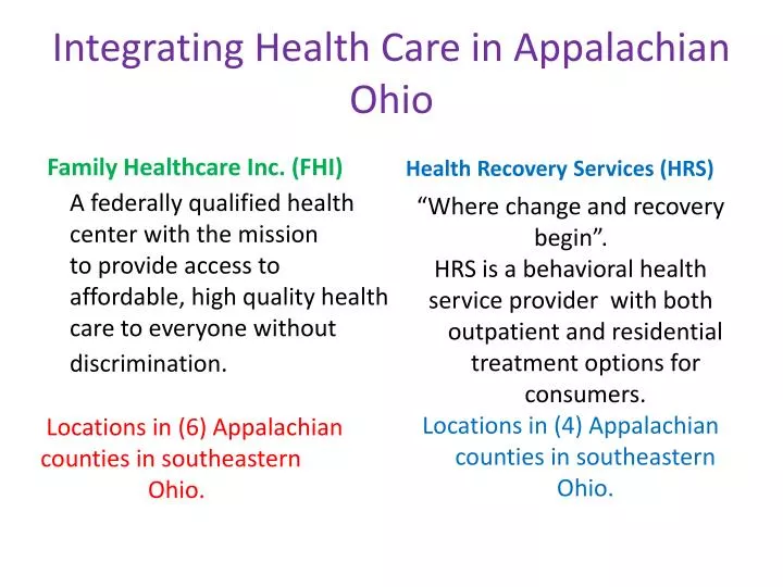 integrating health care in appalachian ohio