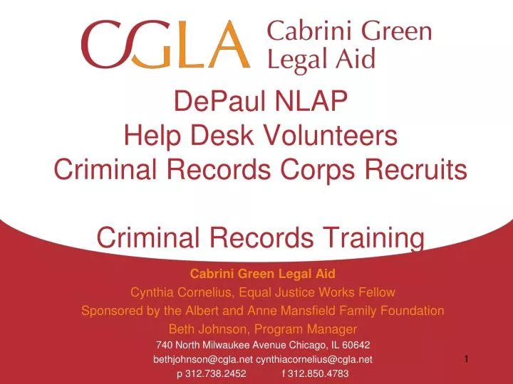 depaul nlap help desk volunteers criminal records corps recruits criminal records training