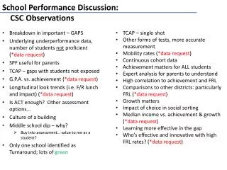 School Performance Discussion: CSC Observations