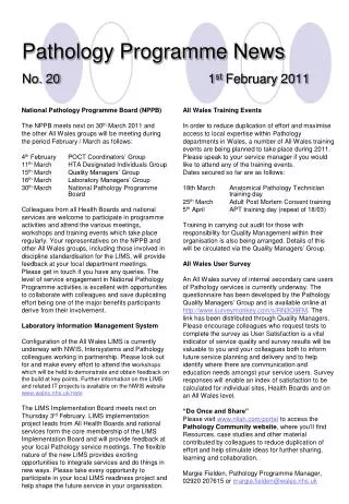 Pathology Programme News No. 20 1 st February 2011