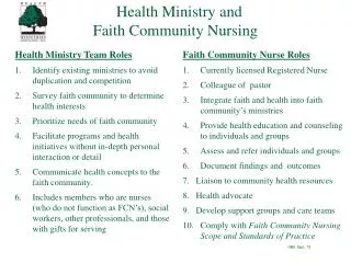 Health Ministry and Faith Community Nursing