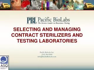 SELECTING AND MANAGING CONTRACT STERILIZERS AND TESTING LABORATORIES