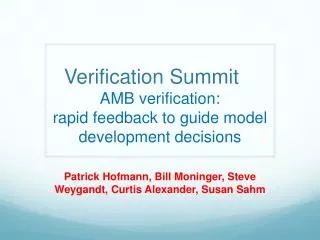 Verification Summit	 AMB verification : rapid feedback to guide model development decisions