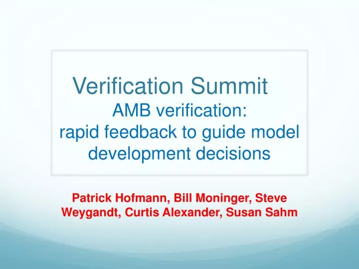 verification summit amb verification rapid feedback to guide model development decisions
