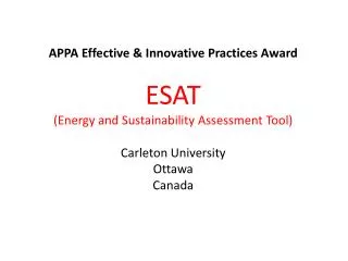 APPA Effective &amp; Innovative Practices Award ESAT (Energy and Sustainability Assessment Tool)
