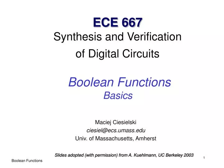 ece 667 synthesis and verification of digital circuits boolean functions basics