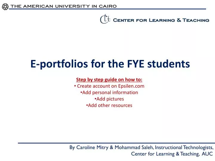 e portfolios for the fye students