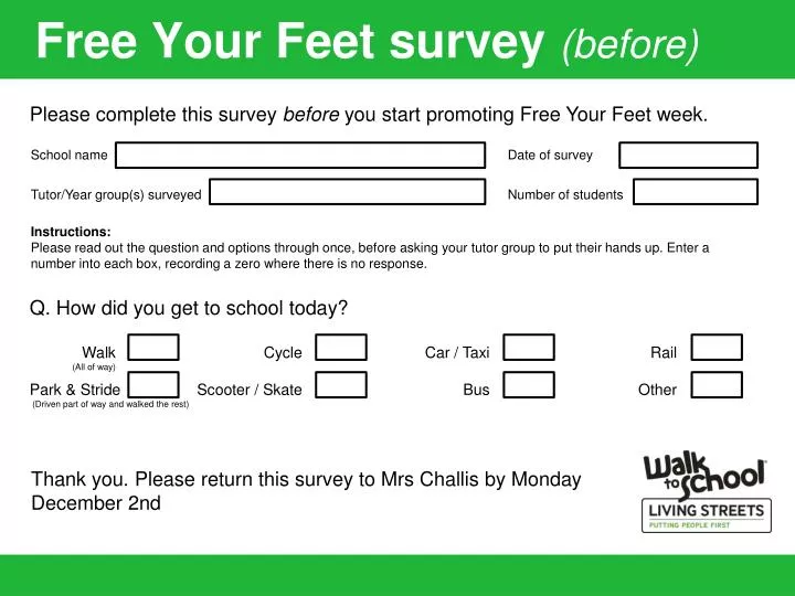 free your feet survey before