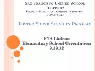 FYS Liaison Elementary School Orientation 9.19.12