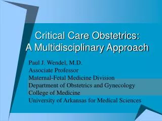 Critical Care Obstetrics: A Multidisciplinary Approach