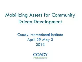Mobilizing Assets for Community Driven Development