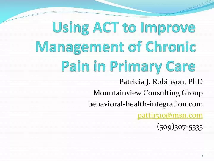 using act to improve management of chronic pain in primary care