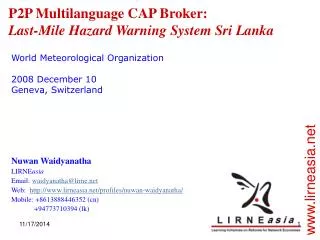 P2P Multilanguage CAP Broker: Last-Mile Hazard Warning System Sri Lanka