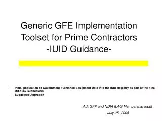 Generic GFE Implementation Toolset for Prime Contractors -IUID Guidance-