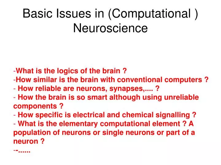basic issues in computational neuroscience