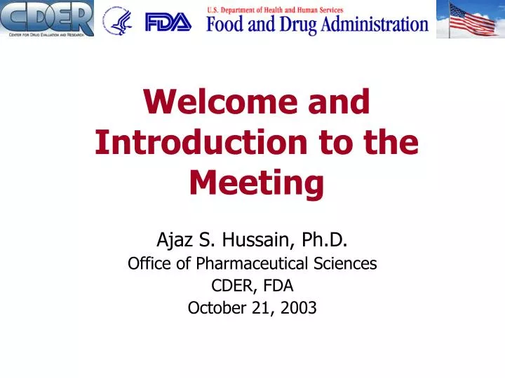 welcome and introduction to the meeting