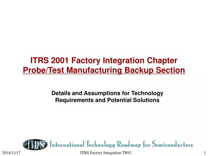itrs 2001 factory integration chapter probe test manufacturing backup section
