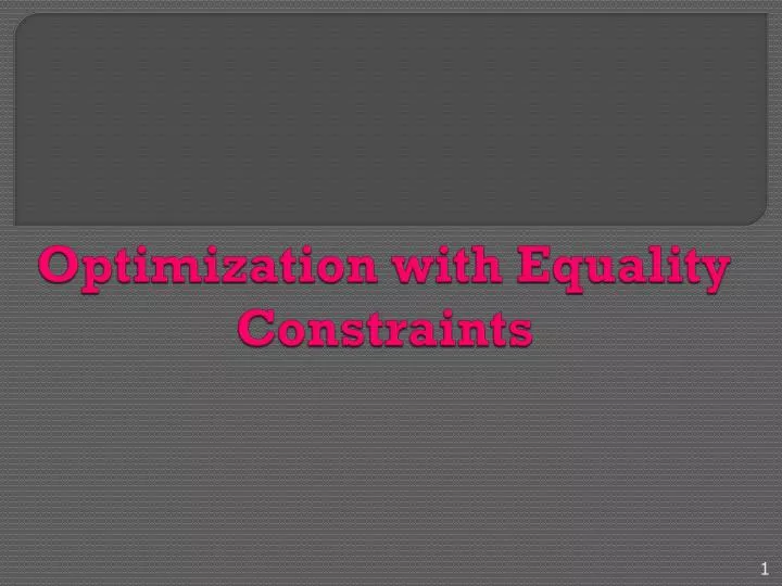 optimization with equality constraints