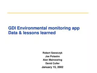 GDI Environmental monitoring app Data &amp; lessons learned