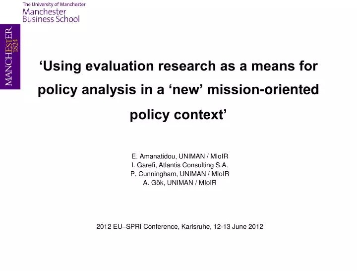 using evaluation research as a means for policy analysis in a new mission oriented policy context