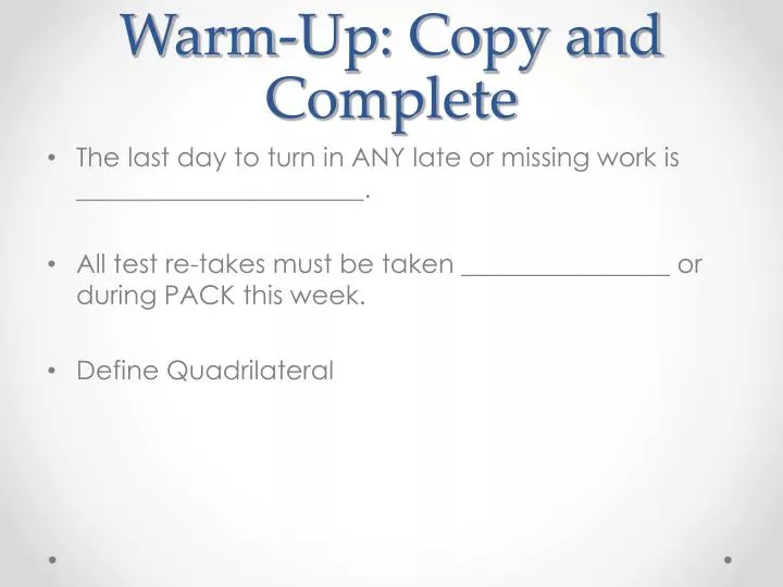warm up copy and complete