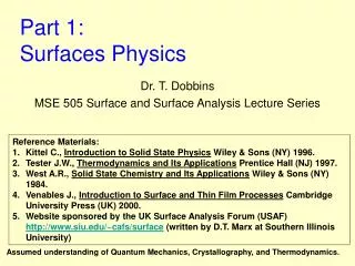 Part 1: Surfaces Physics