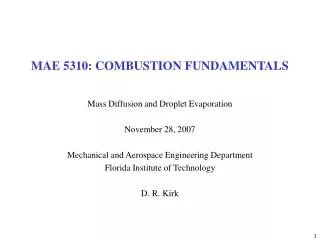 MAE 5310: COMBUSTION FUNDAMENTALS