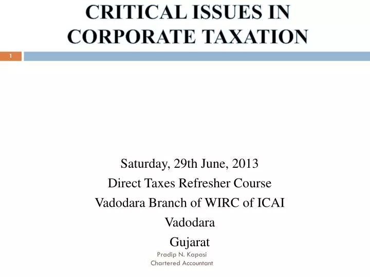 critical issues in corporate taxation