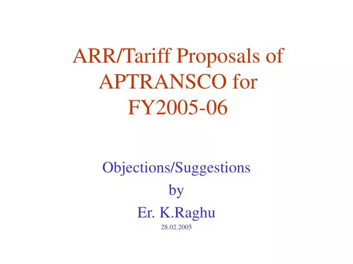 arr tariff proposals of aptransco for fy2005 06