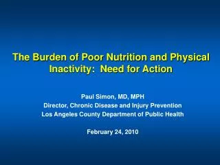 the burden of poor nutrition and physical inactivity need for action