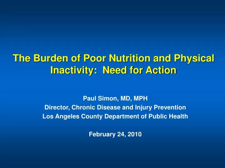 the burden of poor nutrition and physical inactivity need for action