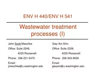 Wastewater treatment processes (I)
