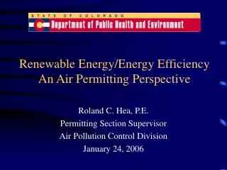 Renewable Energy/Energy Efficiency An Air Permitting Perspective