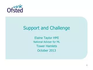 Support and Challenge Elaine Taylor HMI National Adviser for ML Tower Hamlets October 2013