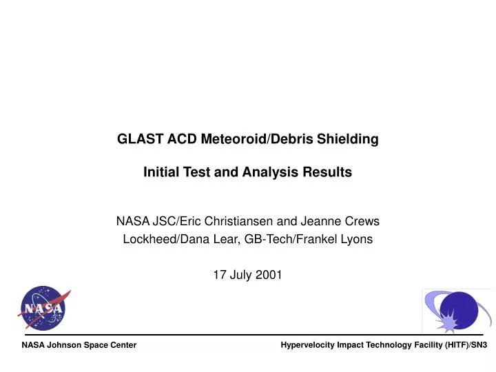glast acd meteoroid debris shielding initial test and analysis results