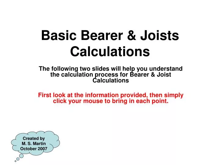 basic bearer joists calculations