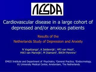 Cardiovascular disease in a large cohort of depressed and/or anxious patients