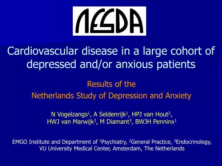 cardiovascular disease in a large cohort of depressed and or anxious patients