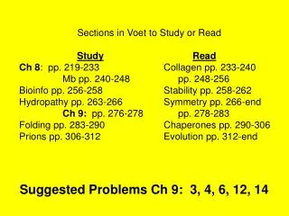 Sections in Voet to Study or Read Study Read Ch 8 : pp. 219-233			Collagen pp. 233-240