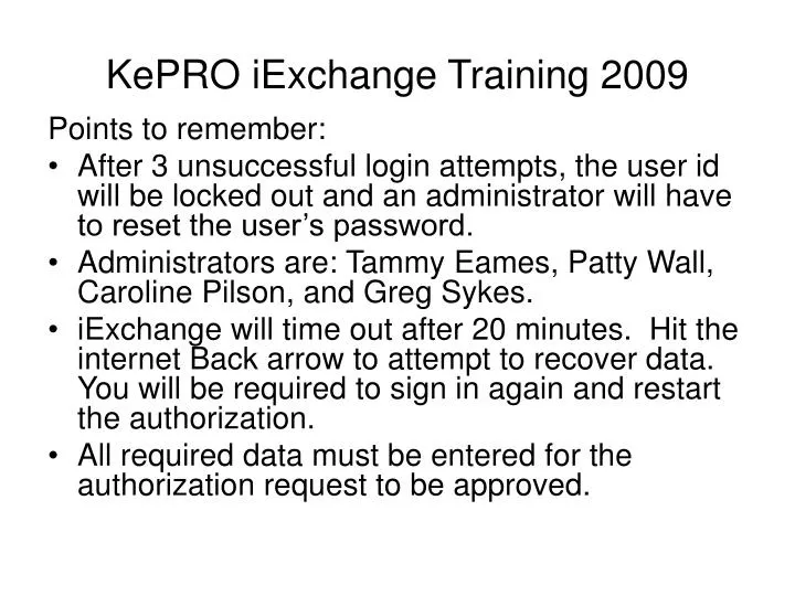 kepro iexchange training 2009