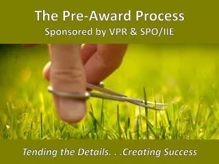 The Pre-Award Process Sponsored by VPR &amp; SPO/IIE Tending the Details. . . C reating Success