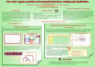 Non ionic organic pesticide environmental behaviour: ranking and classification