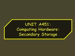 UNIT A451: Computing Hardware: Secondary Storage