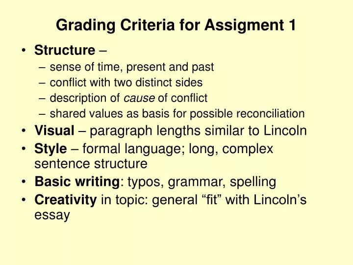 grading criteria for assigment 1