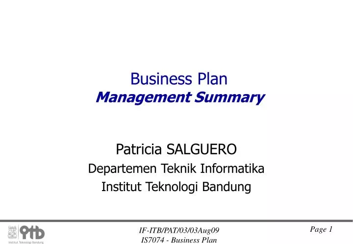 business plan management summary