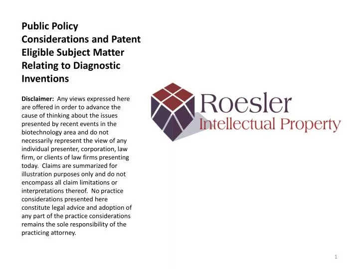 public policy considerations and patent eligible subject matter relating to diagnostic inventions