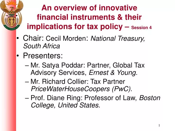 an overview of innovative financial instruments their implications for tax policy session 4